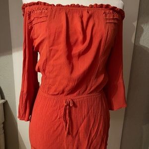 Burnt orange boho off/on shoulders romper